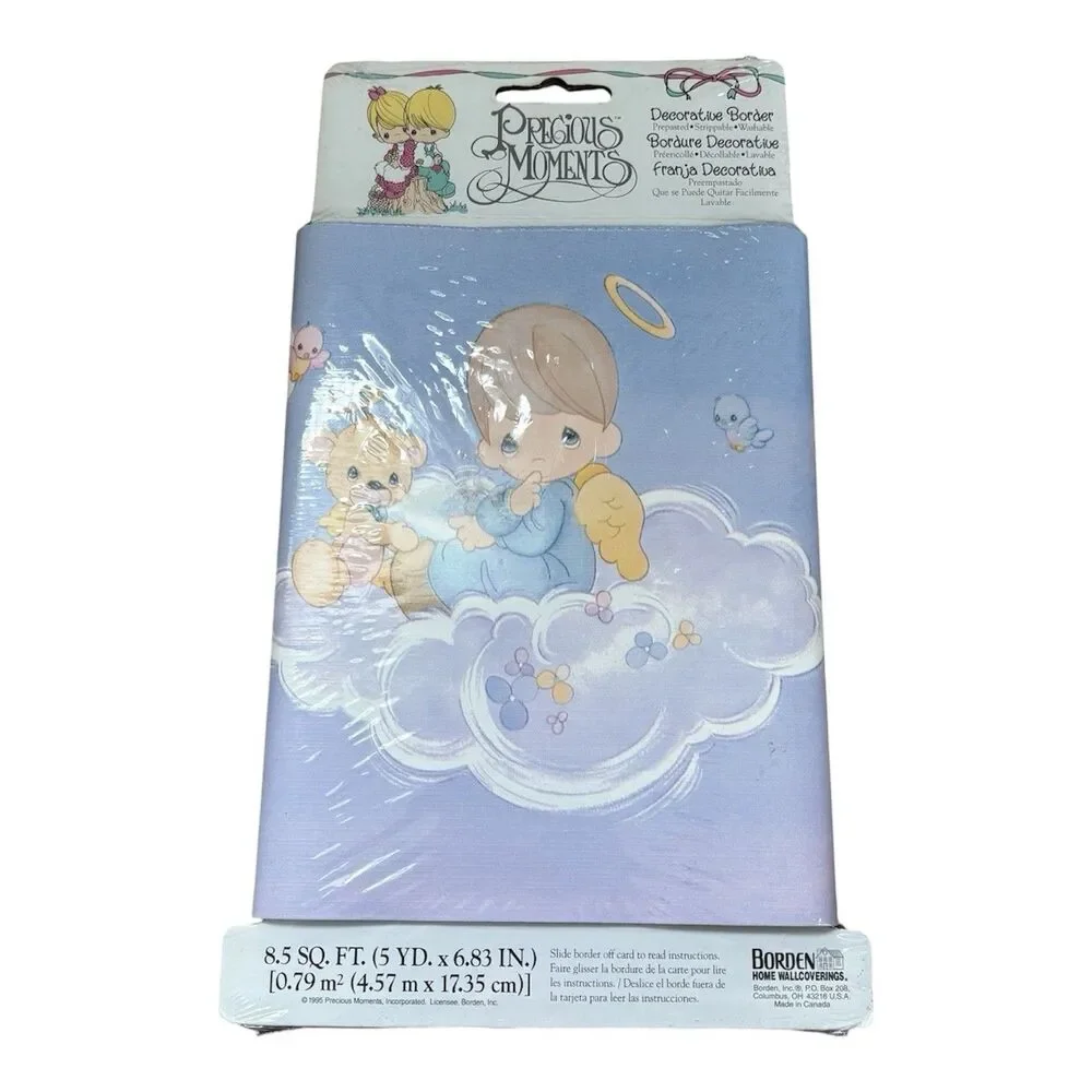 Vintage 1995 Precious Moments Wallpaper Border Angel Teddy Bear Blue 5 YD
